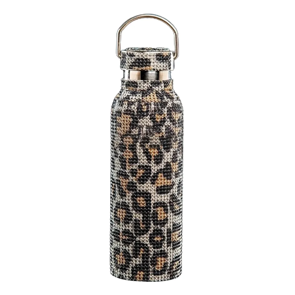 Sprudelnde Strassstein mit isolierter Flasche 304 Edelstahl hitzebeständiger isolierter Tasse für Büro-Leopard GoldenGröße:750ML